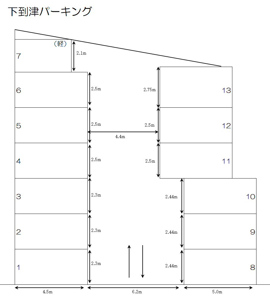 下到津パーキングの駐車配置図