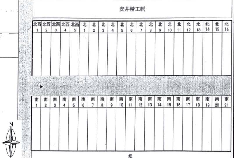 安井精工㈱上萱津北ノ川33番駐車場の駐車配置図
