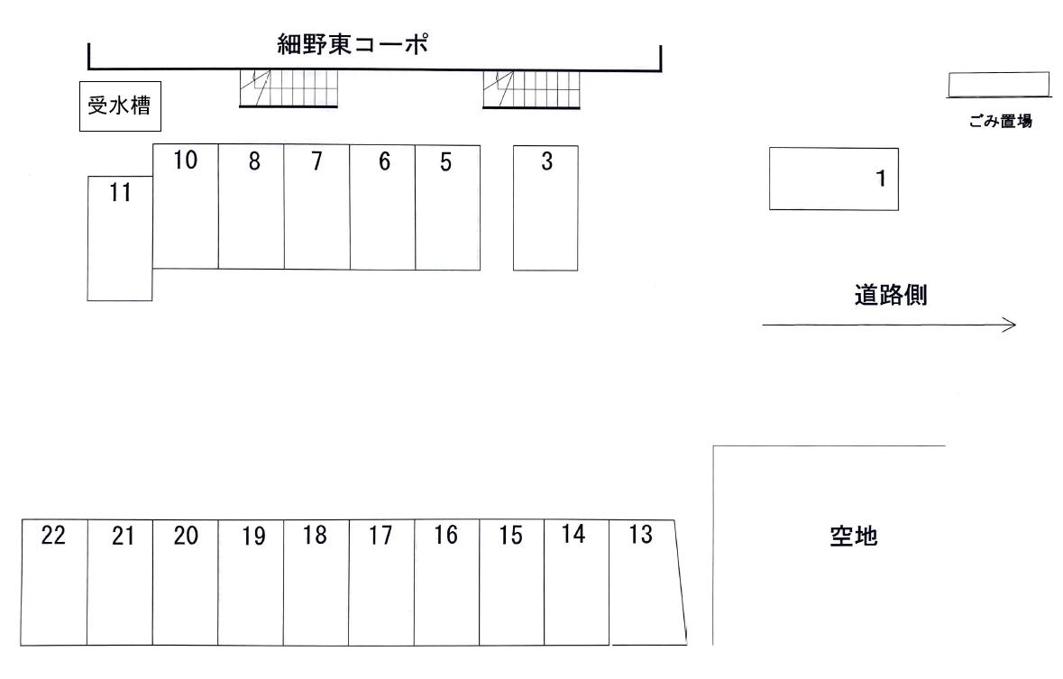 細野東コーポ駐車場の駐車配置図