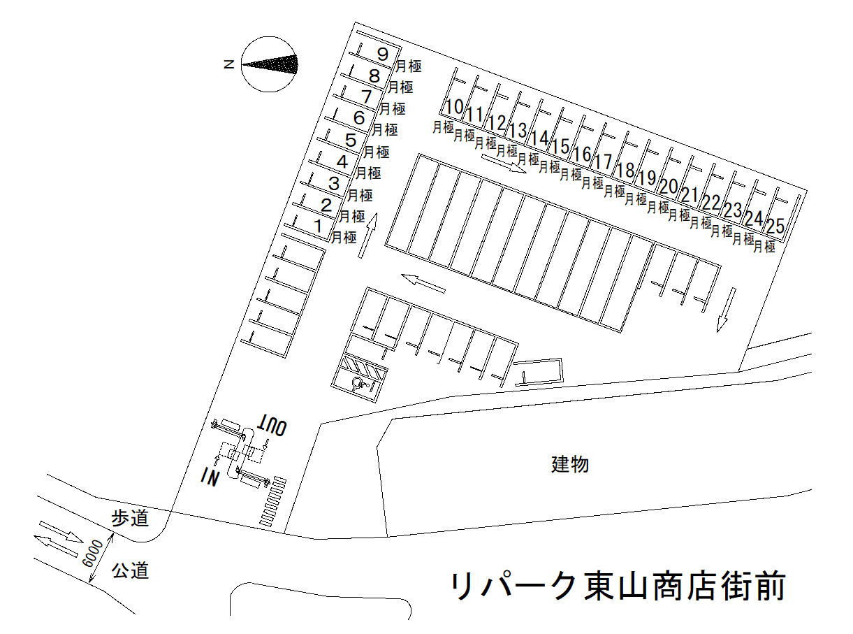 東山商店街前の駐車配置図