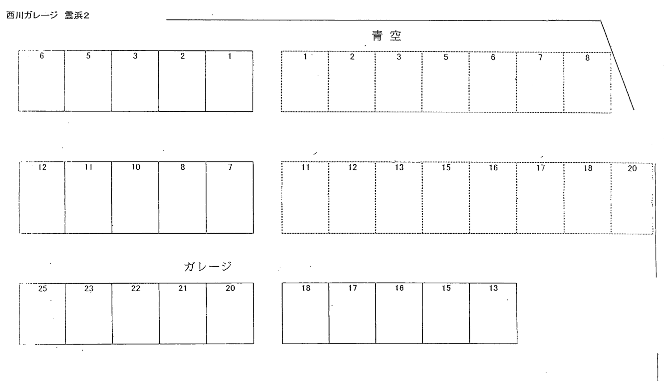 西川ガレージ雲浜2の駐車配置図