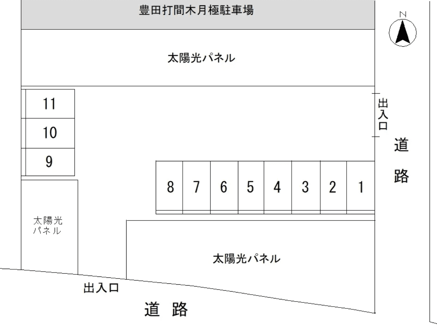豊田打間木第2月極駐車場の駐車配置図