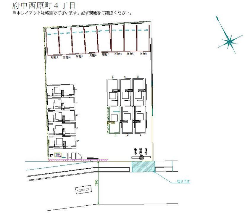 府中西原町４丁目の駐車配置図