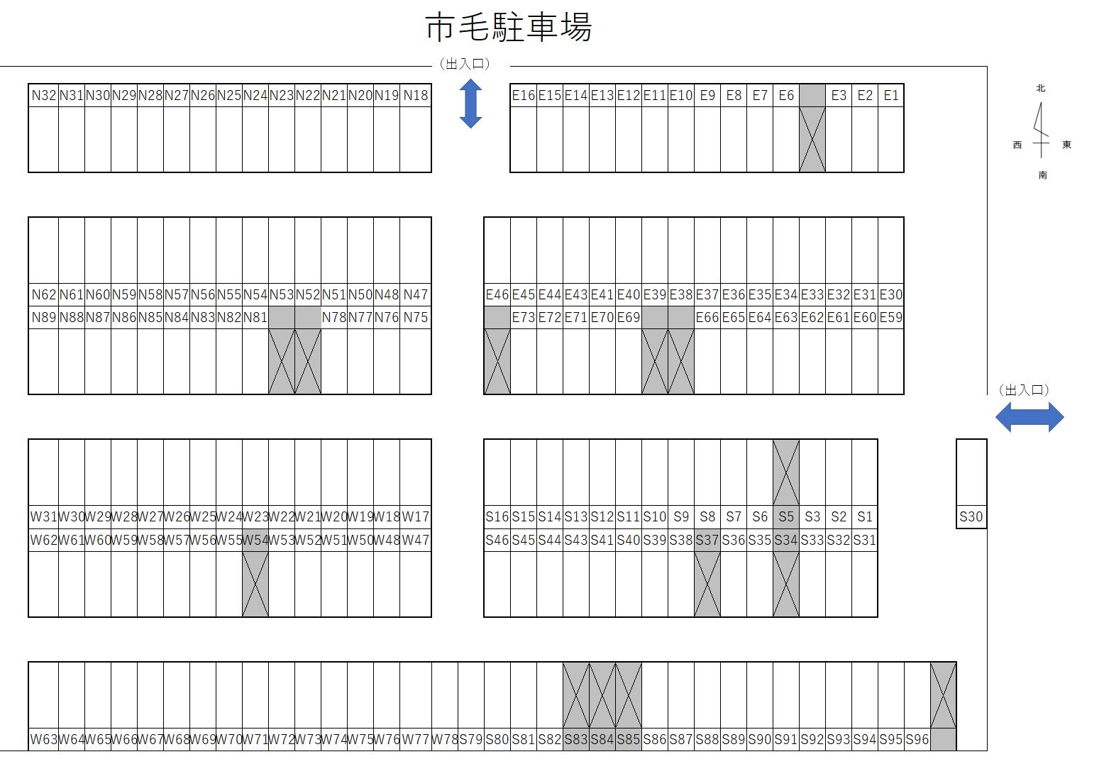 市毛駐車場の駐車配置図
