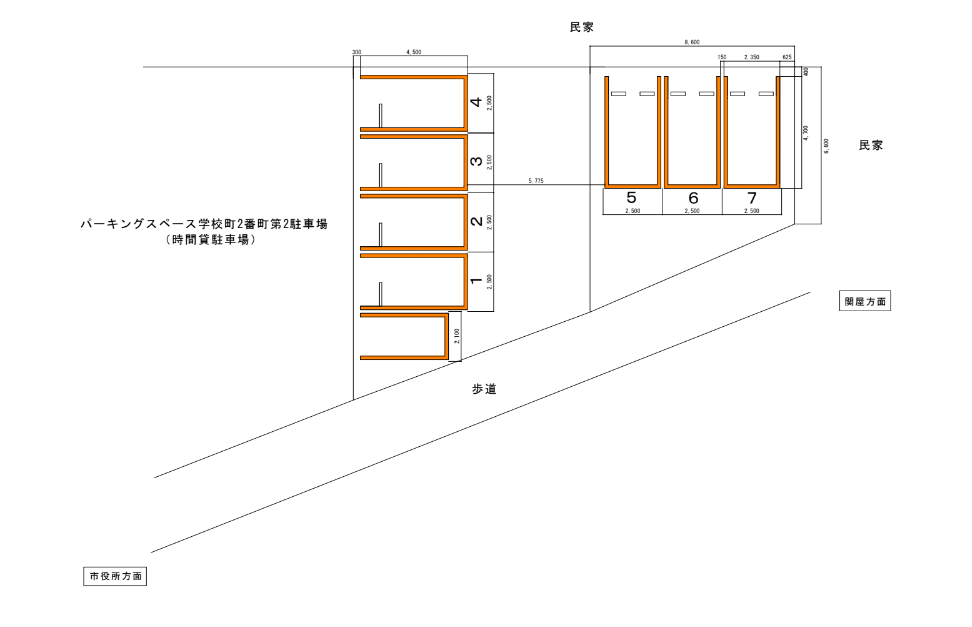 パーキングスペース学校町通2番町第1月極駐車場の駐車配置図