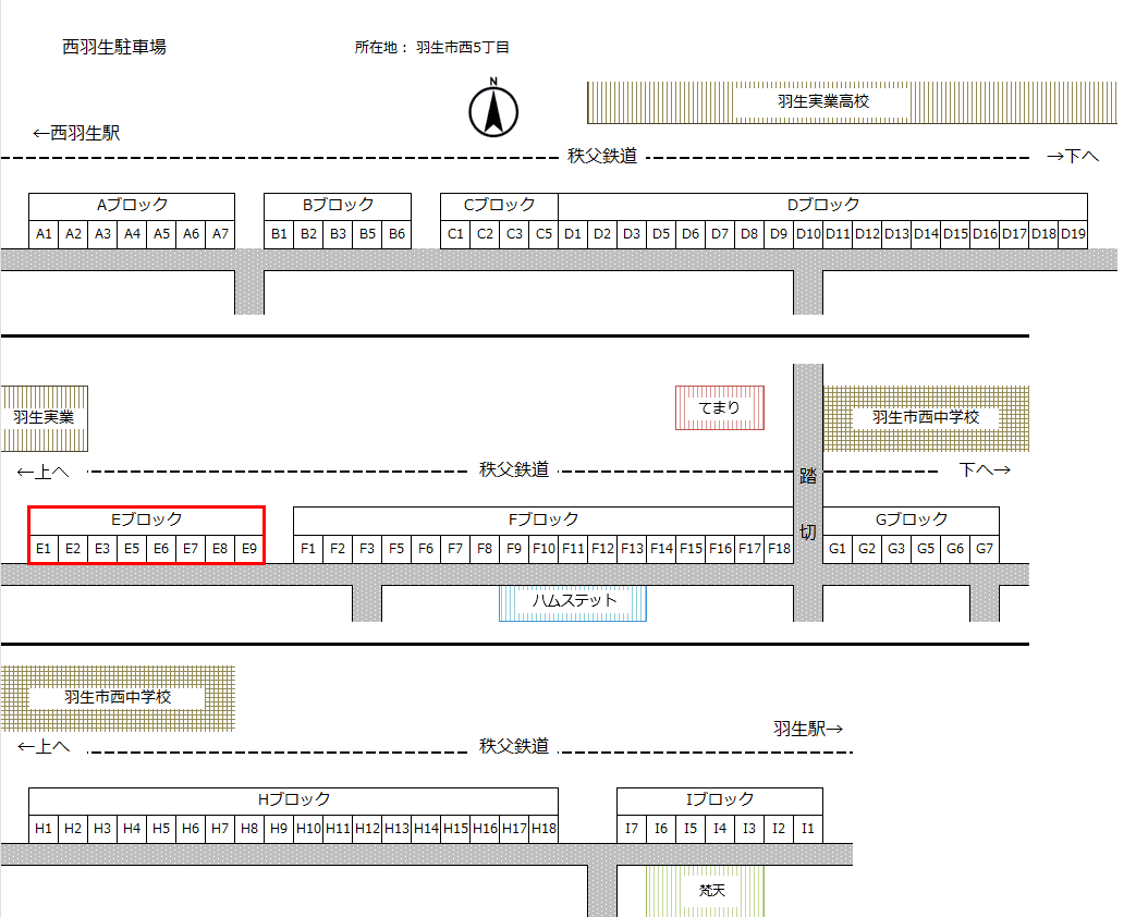 西羽生駐車場Eの駐車配置図