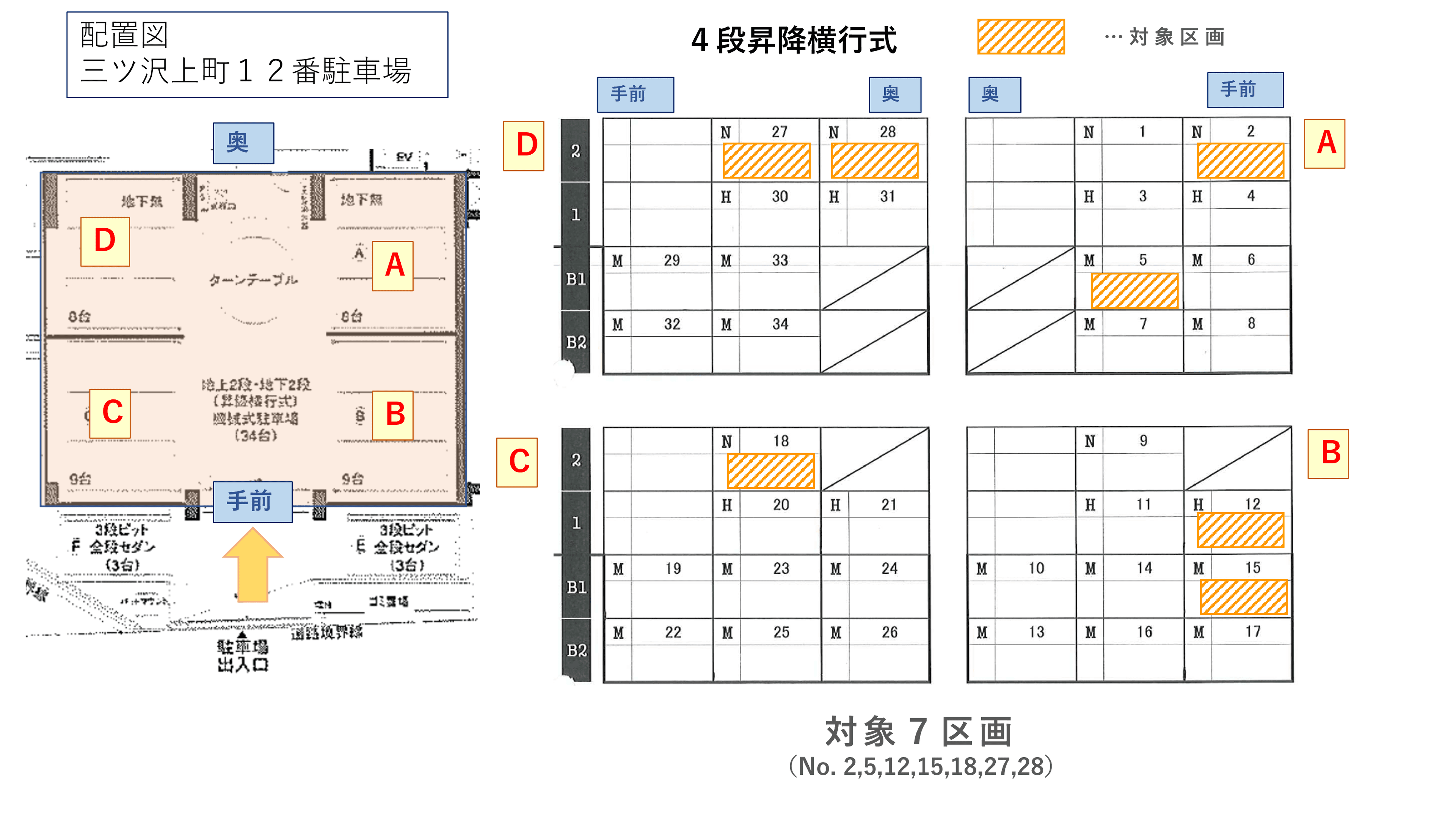 三ツ沢上町１２番駐車場の駐車配置図