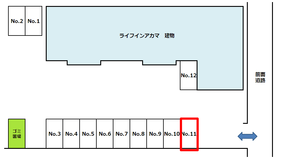 ライフインアカマ 敷地内駐車場の駐車配置図