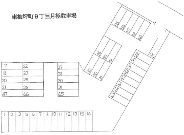 東梅坪町9丁目月極駐車場の駐車配置図