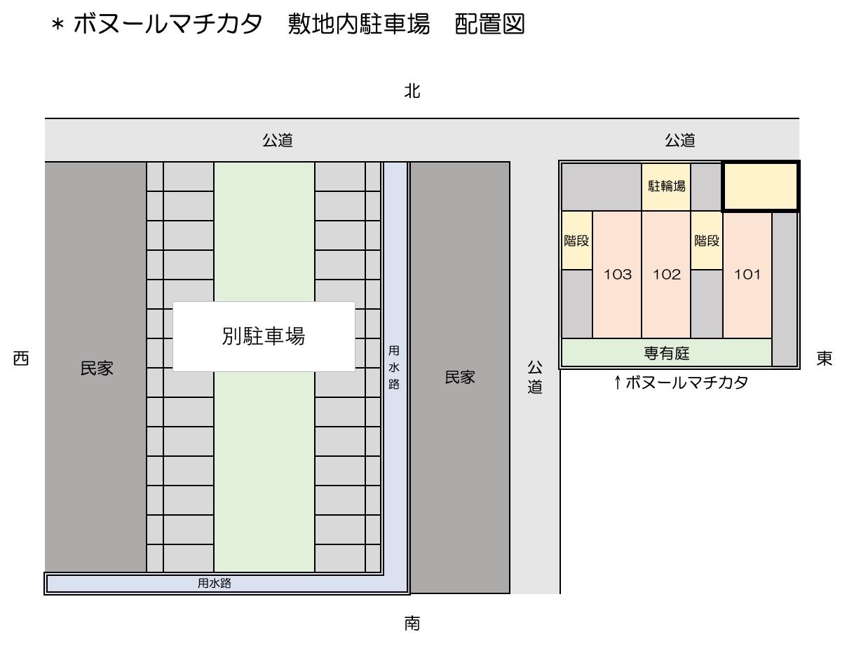 ボヌールマチカタ　敷地内駐車場の駐車配置図