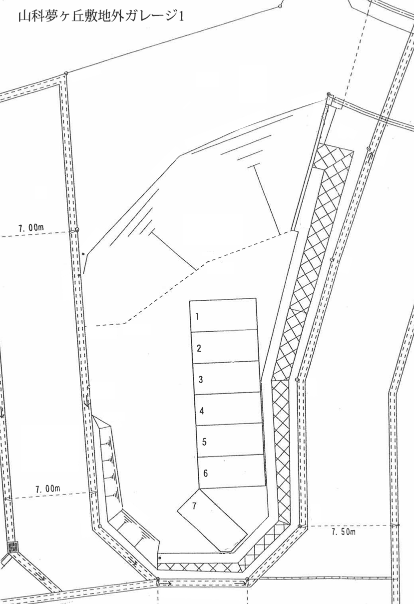 山科夢ヶ丘敷地外ガレージの駐車配置図