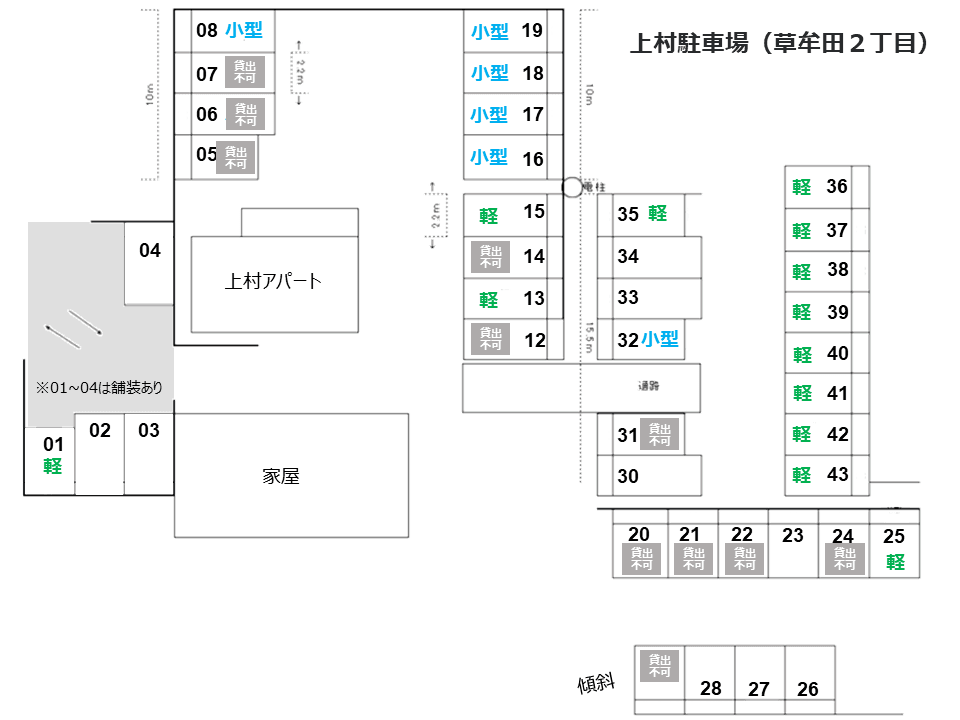 上村駐車場（草牟田２丁目）の駐車配置図