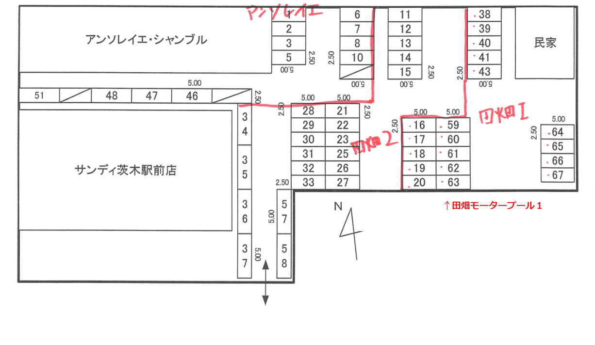田畑駅前モータープール1の駐車配置図