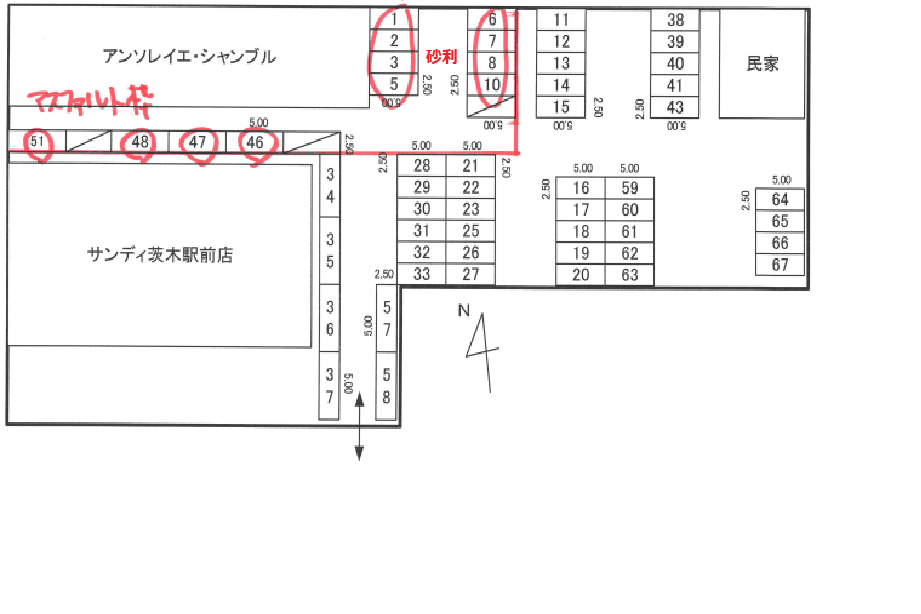 アンソレイエ・シャンブル 駐車場の駐車配置図