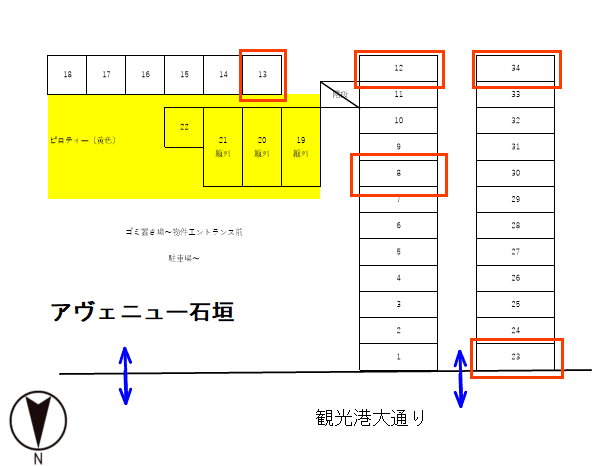 アヴェニュー石垣駐車場の駐車配置図