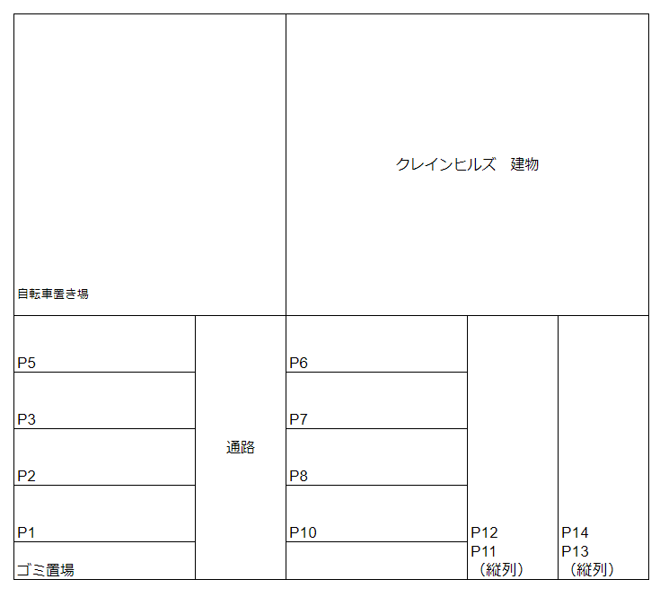 三郷市高州1丁目駐車場（クレインヒルズ）の駐車配置図