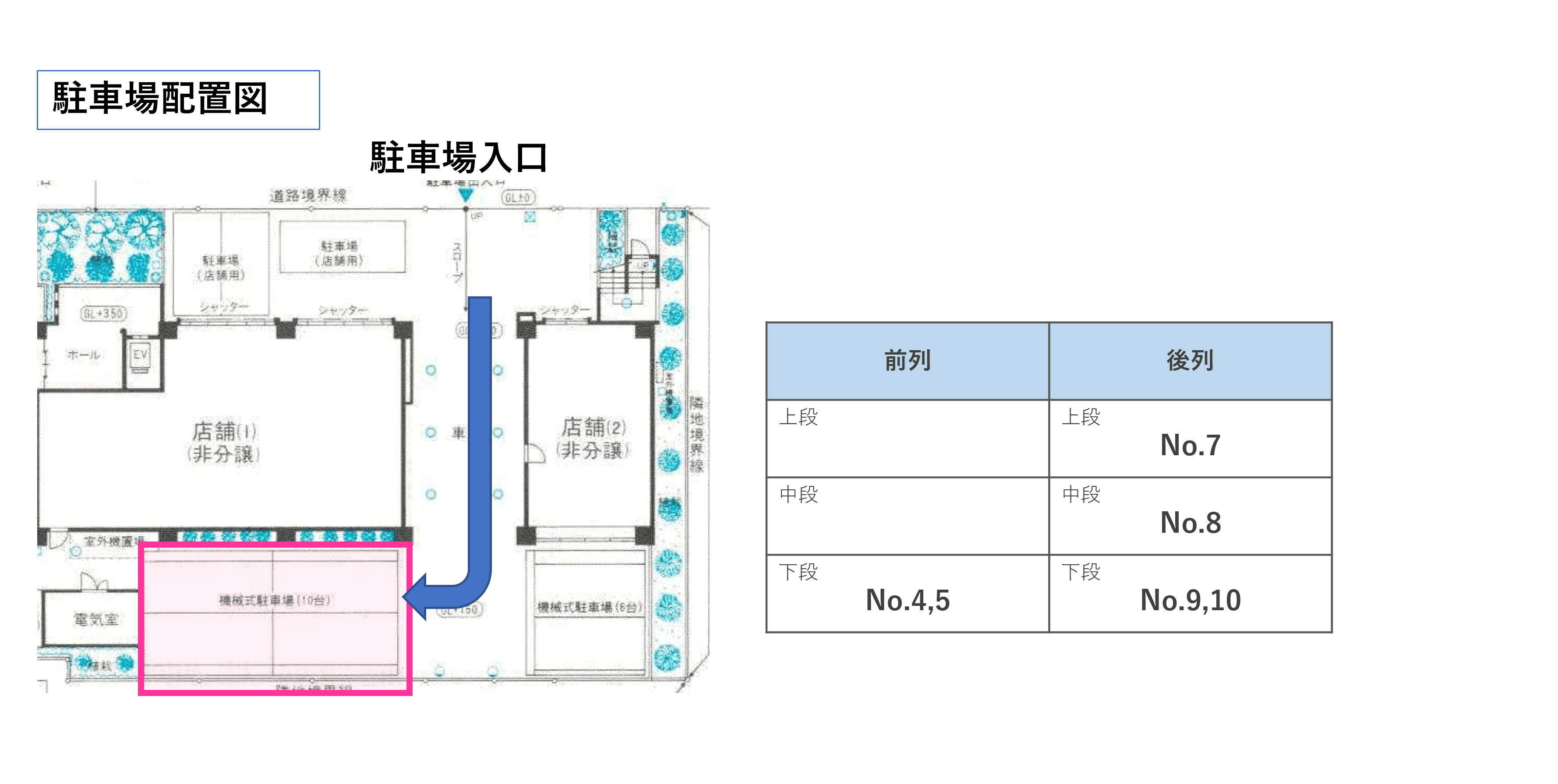 鋼管通１丁目駐車場の駐車配置図