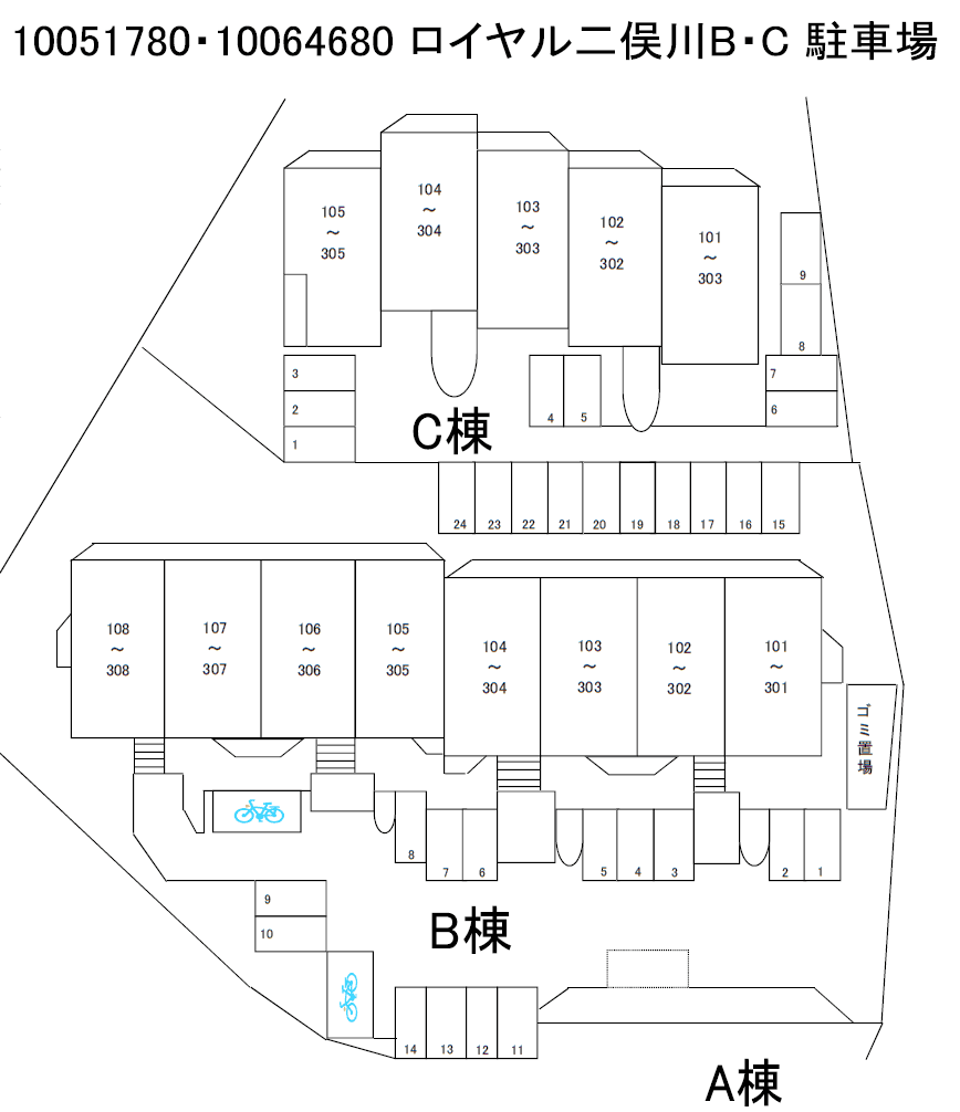 ロイヤル二俣川Ｂ駐車場の駐車配置図