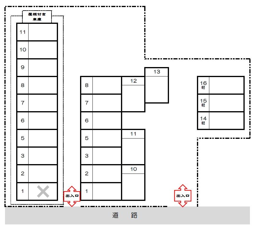 岡野北駐車場の駐車配置図