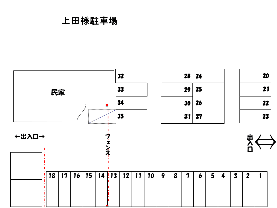 上田様駐車場の駐車配置図