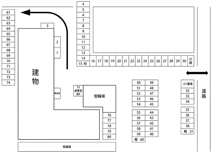 コンフォート太陽敷地内駐車場の駐車配置図