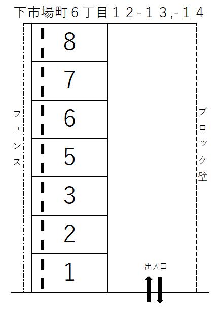 下市場町６丁目１２-１３,-１４の駐車配置図