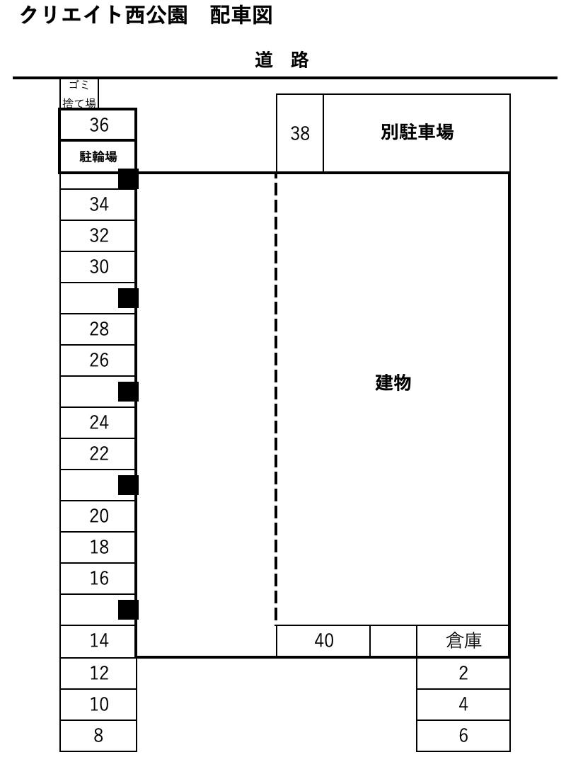 クリエイト西公園の駐車配置図