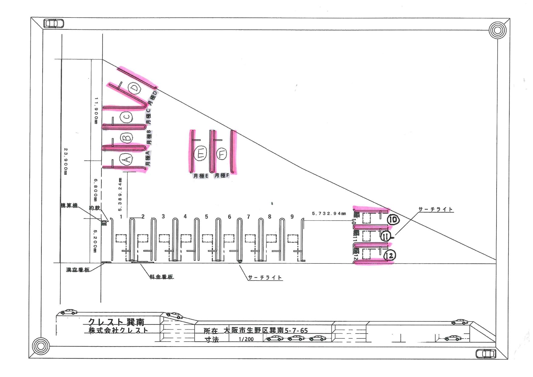 クレスト巽南の駐車配置図