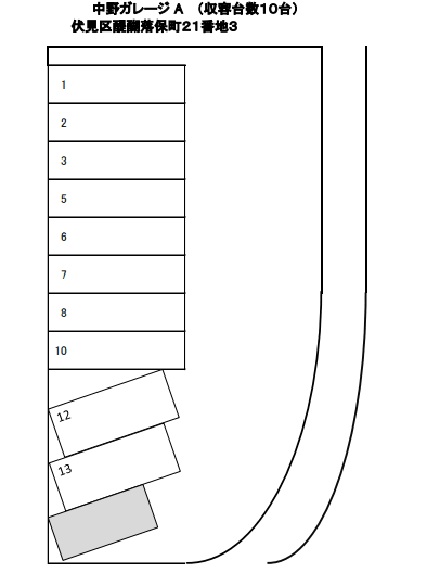 中野ガレージAの駐車配置図