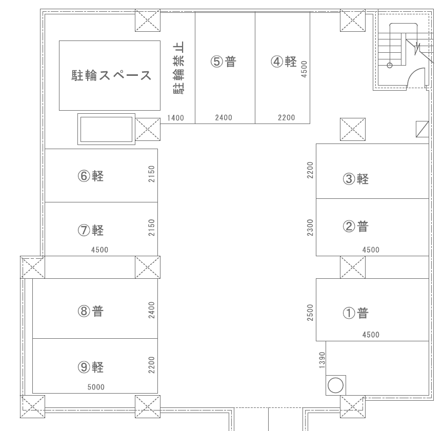 コーポニュータウン駐車場の駐車配置図