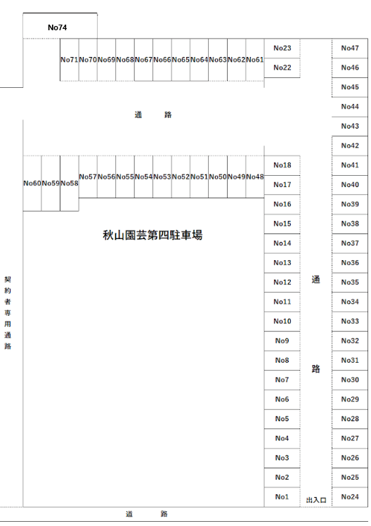 秋山園芸第四駐車場の駐車配置図