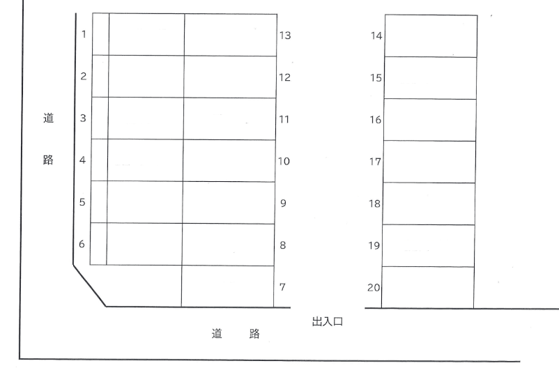 津川駐車場の駐車配置図