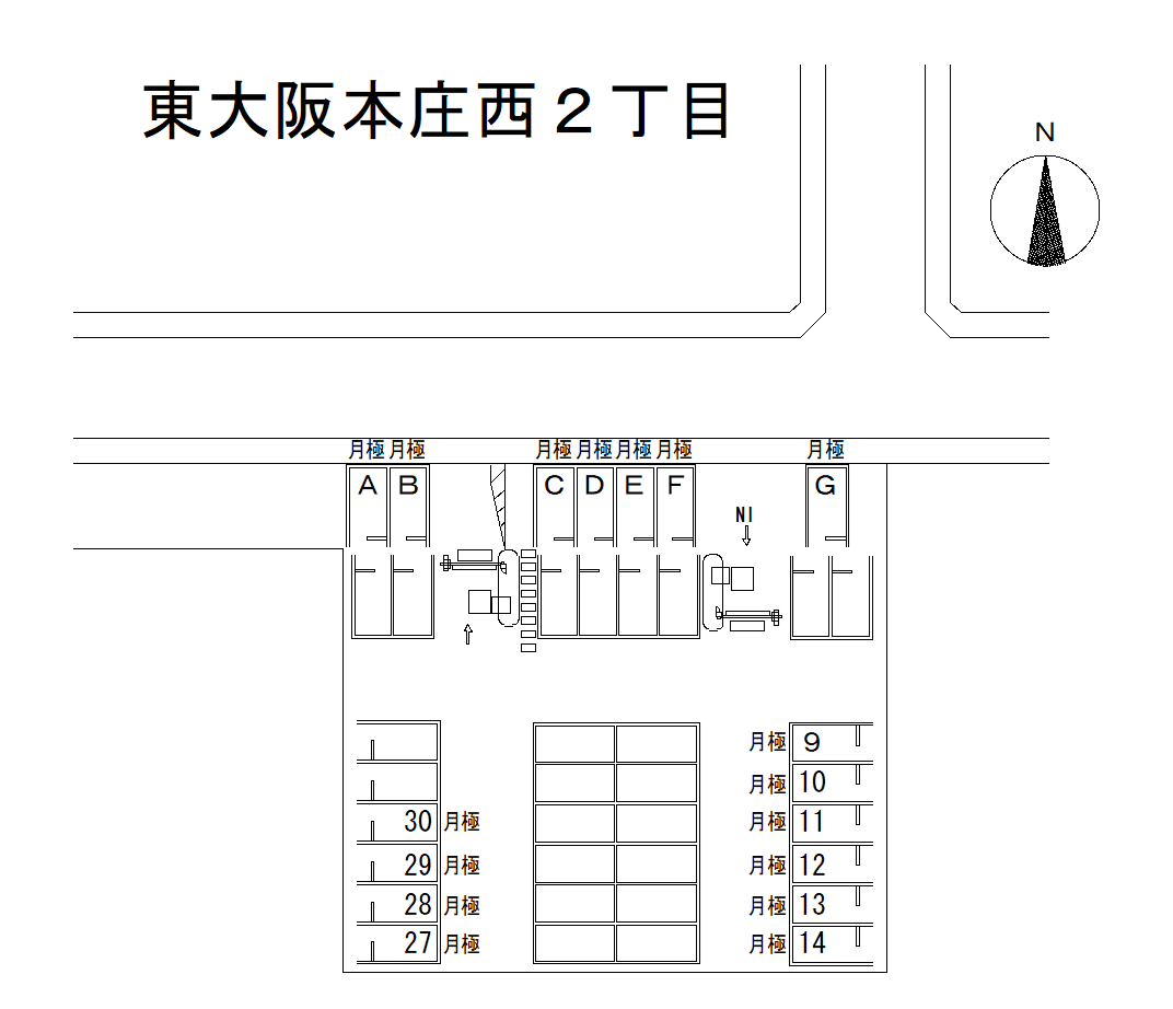 東大阪本庄西２丁目の駐車配置図