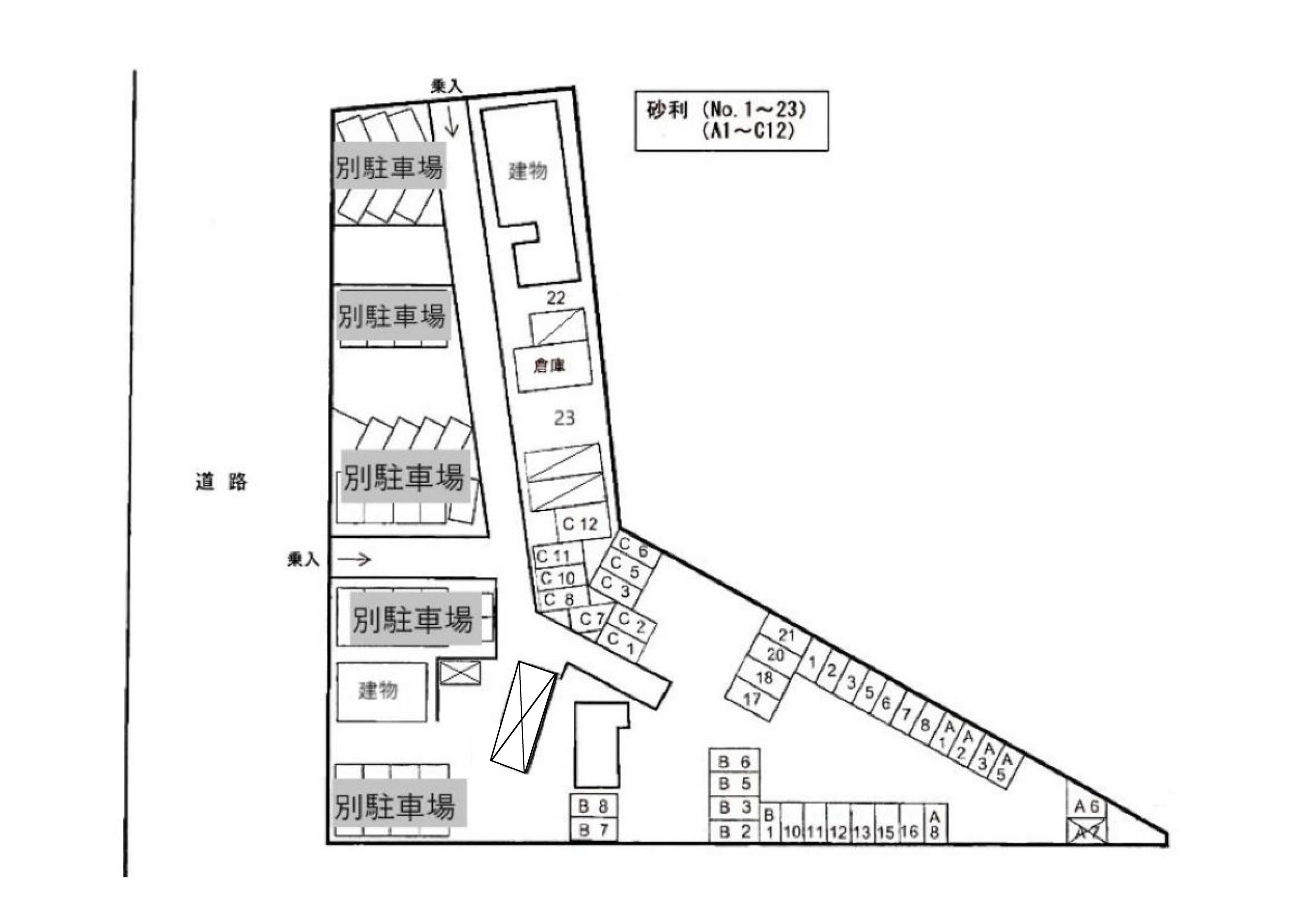 大石駐車場（砂利）の駐車配置図