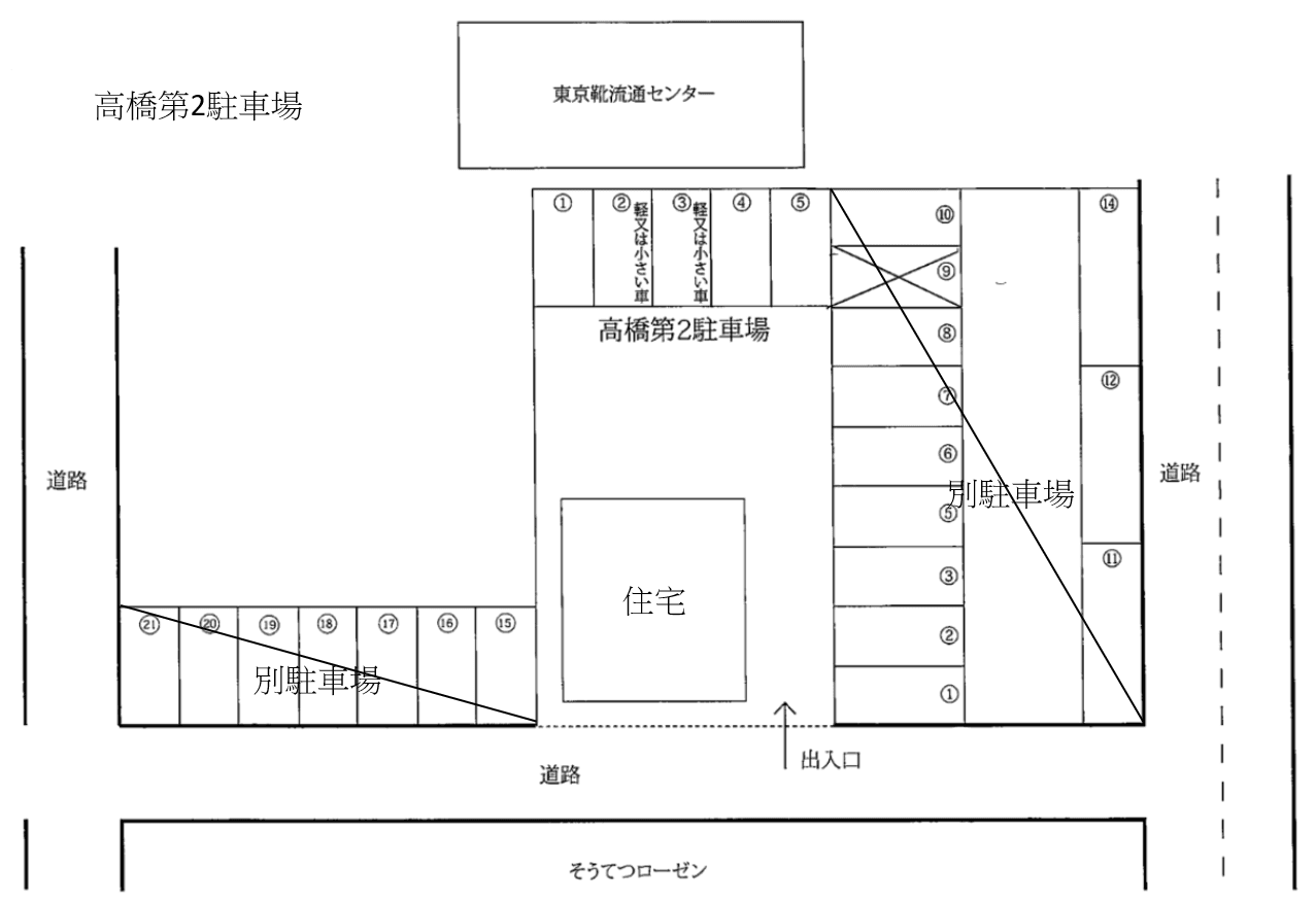 高橋第2駐車場の駐車配置図