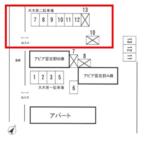 大木第二駐車場の駐車配置図