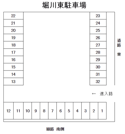 堀川東駐車場の駐車配置図