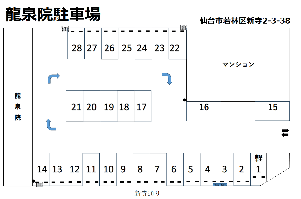龍泉院駐車場の駐車配置図