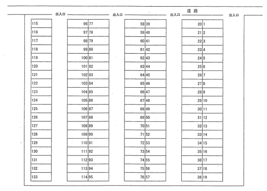 深井駐車場の駐車配置図