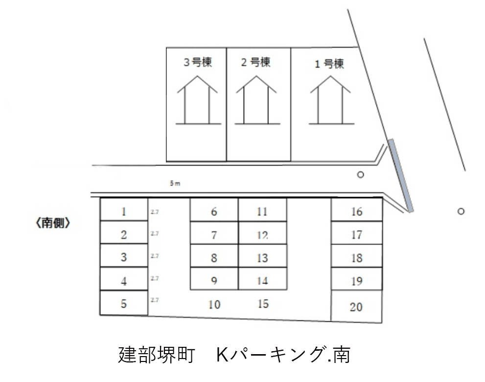 建部堺町　Kパーキング.南の駐車配置図