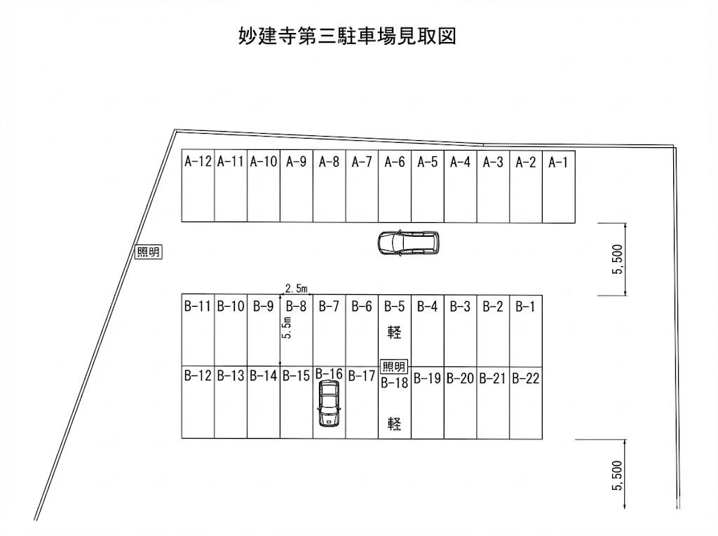 妙建寺第三駐車場の駐車配置図