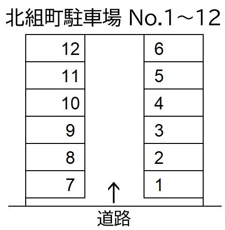 北組町駐車場 No.1~12の駐車配置図