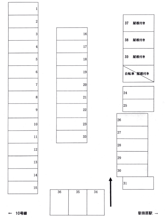 新田原駅前パーキングの駐車配置図