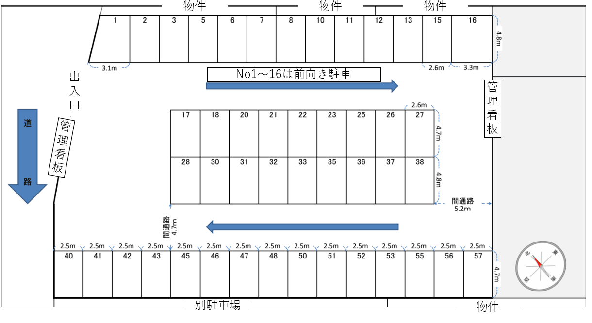 本多駐車場の駐車配置図