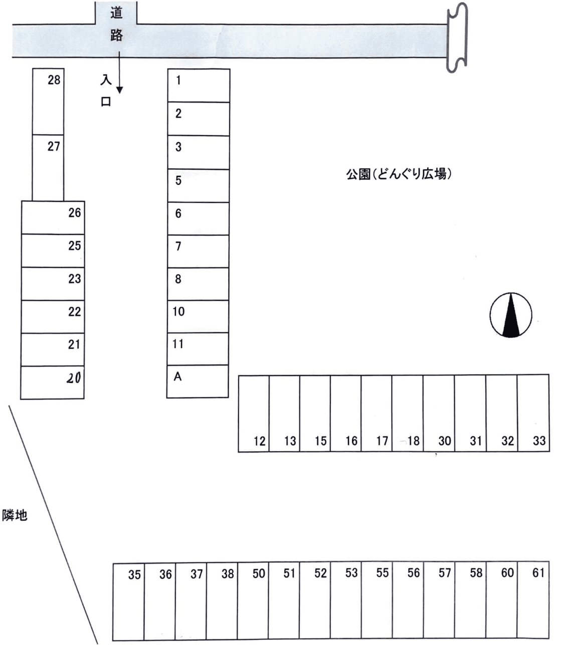 石川上萱津矢台5番11・5・10駐車場の駐車配置図