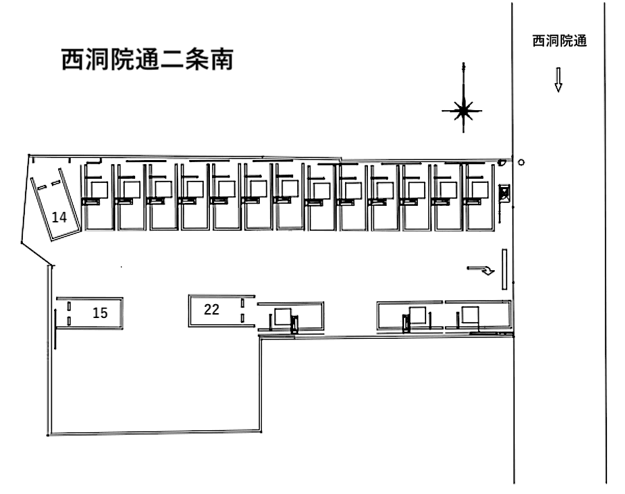 西洞院通二条南の駐車配置図
