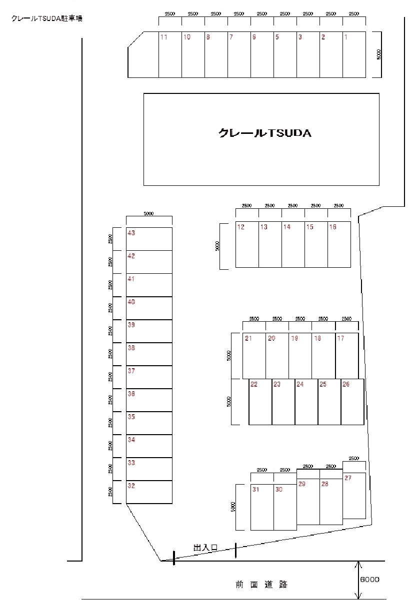クレールＴＳＵＤＡ駐車場の駐車配置図