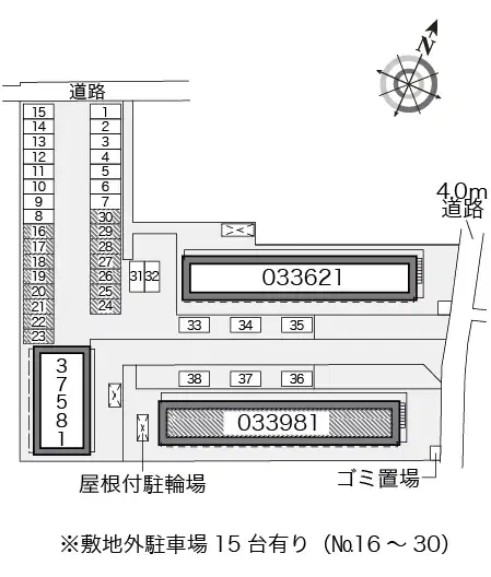 グレープヒルＢ(33981)　敷地外駐車場の駐車配置図