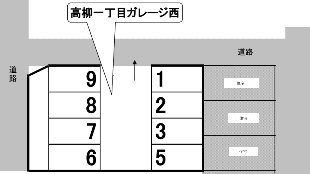 高柳一丁目ガレージ西の駐車配置図
