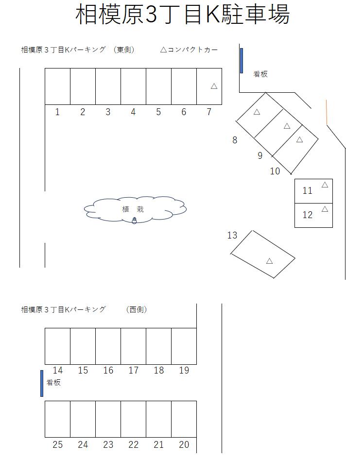 相模原3丁目K駐車場の駐車配置図